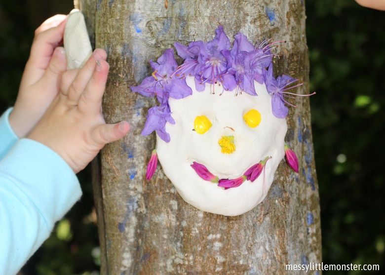 Clay nature faces - outdoor learning forest school activities