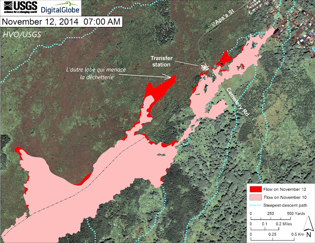 Cartographie de la coulée de lave du volcan Kilauea, 12 novembre 2014