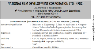 Deputy Manager - Information Technology Jobs in National Film Development Corporation LTD