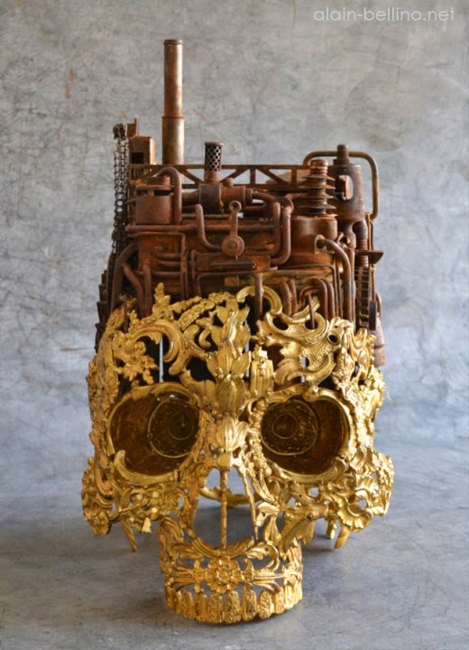 Alain Bellino esculturas caveiras crânios dourados steampunk góticas detalhadas