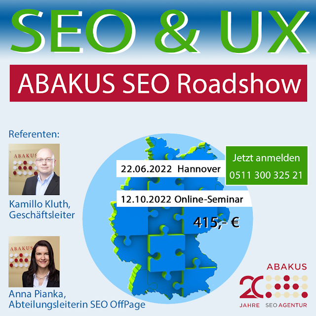 SEO Roadshow 2022 - ABAKUS Internet Marketing GmbH - mit Kamillo Kluth und Anna Pianka