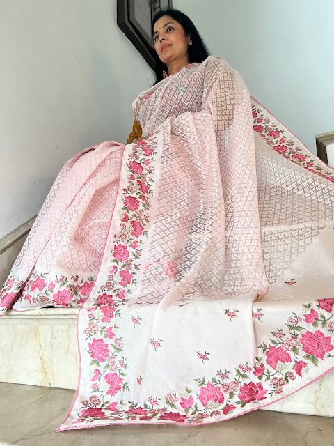 Embrace the Enchanting Baby Pink Saree with Embroidered Border and Pallu