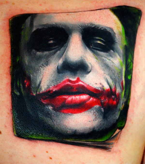 Jack Nicholson joker tattoo.