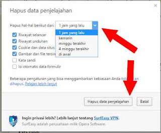 opsi hapus riwayat jelajah di opera windows