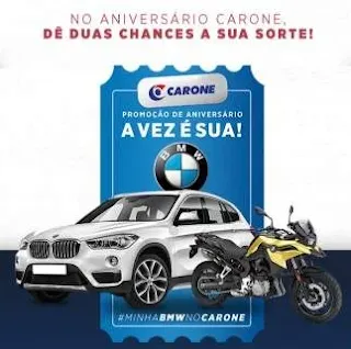 Promoção Carone Supermercados Aniversário 2019 Carro BMW e  Moto BMW 