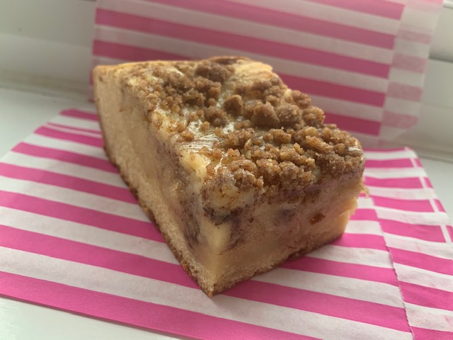 cinnamon swirled blondie, baked with cheesecake and cinnamon oat crunch