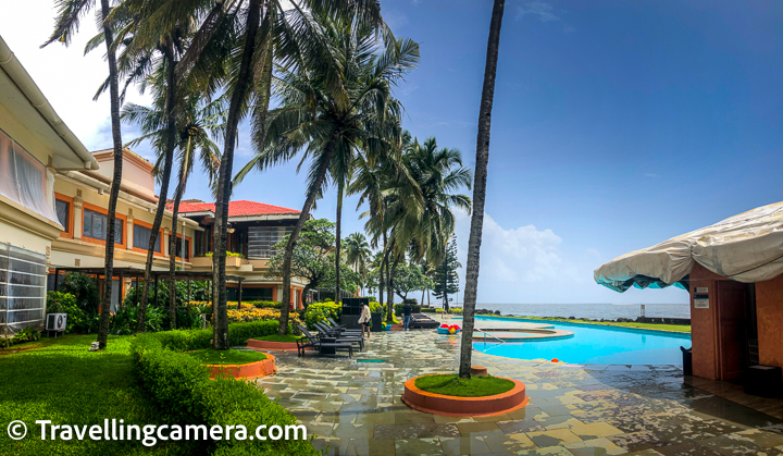 Goa Marriott Resort & Spa is close to Miramar beach. Above photograph shows one of the waterfront swimming pool of the property. So when you are in this pool, you see Indian ocean on the other side. w.r.t. to this photograph, ocean is on right side and we shall share more photographs which give you a sense about the location of ocean w.r.t. to this resort and swimming pool. Before all that, you may want to see this video.