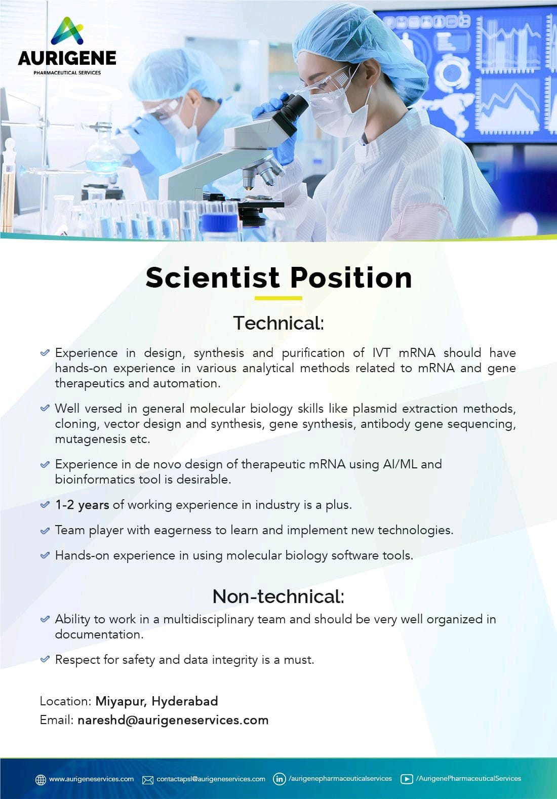 Job Availables,Aurigene Pharmaceuticals Services Job Vacancy For Scientist Position