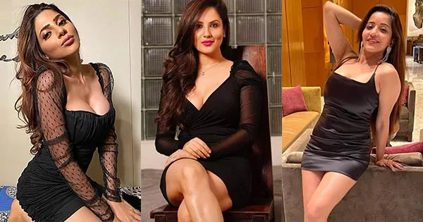 indian tv actress short black dress cleavage