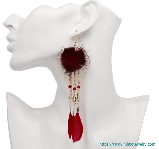  fashion feather long tassel stud Earrings