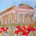 "Poppies Among the Greek Ruins at Paestum" by Karla Nolan, palette
knife oil painting
