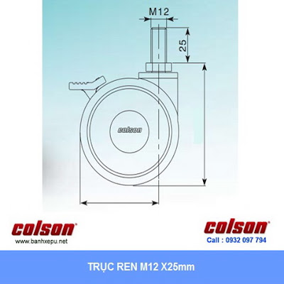 Kích thước cóc vít Bánh xe đẩy y tế Colson Mỹ cho máy siêu âm phi 100 | CPT-4854-85BRK4