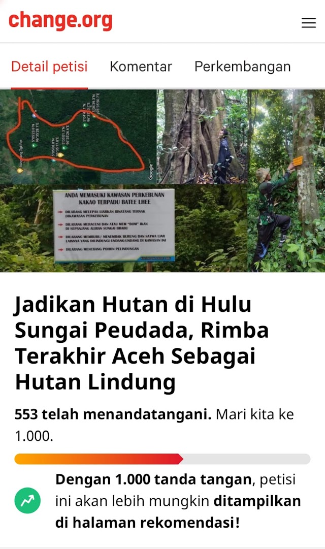 Diteken lebih dari 500 tanda tangan, Petisi jaga hutan Peudada belum direspon