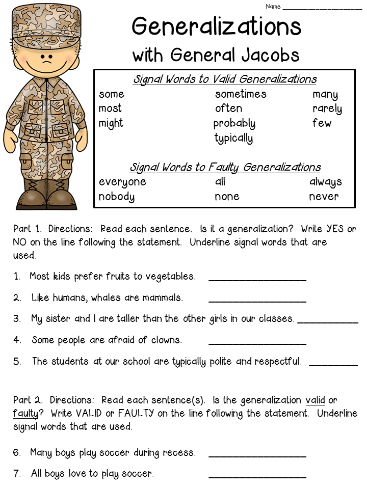 FREE generalizations worksheet! Check out this blog post that shares an anchor chart idea as well!