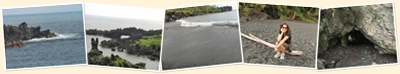 View Black lava sand beach and lava tube