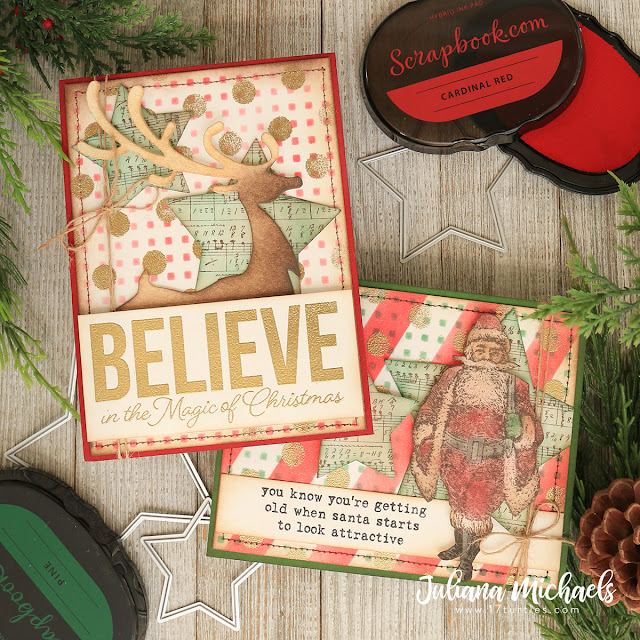 Vintage Style Christmas Cards featuring Scrapbook.com Exclusive Stencils, Stamps, Dies and Ink by Juliana MIchaels