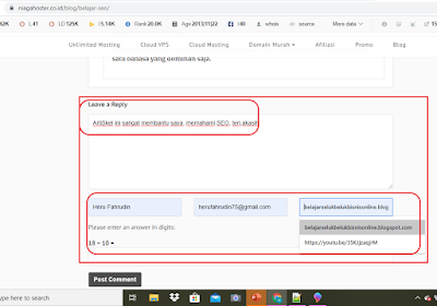 Blog Wallking (komentar dan isian URL)di niagahoster.co.id