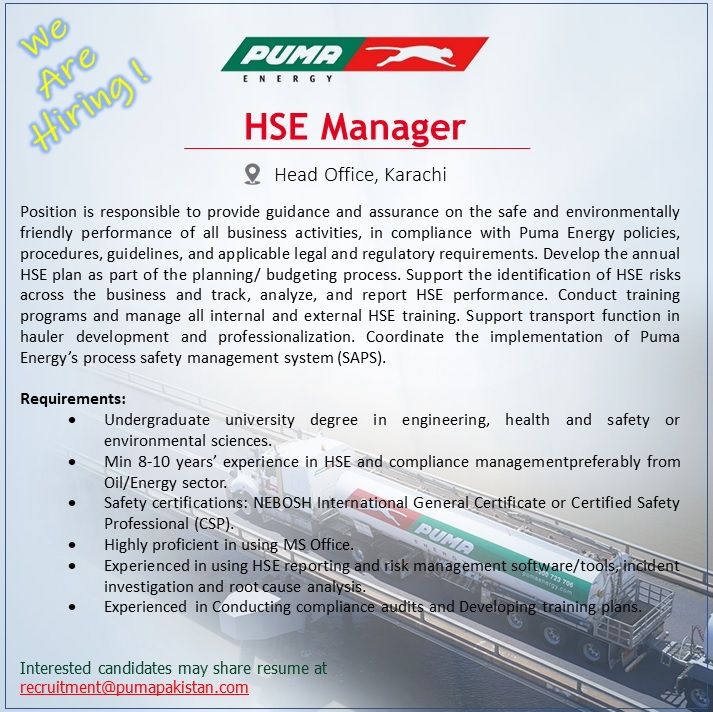 Puma energy Jobs for HSE Manager