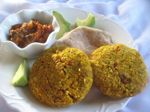 vegetarian patties with flatbreads