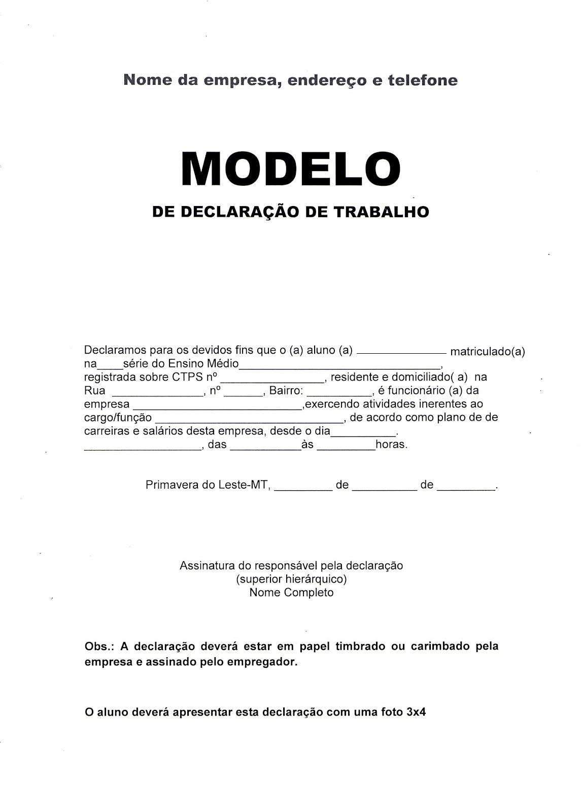 MODELO DE DECLARAÇÃO DE TRABALHO Scribd