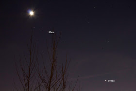 mars venus and crescent moon long exposure