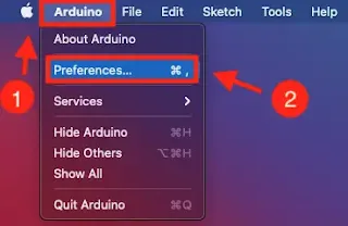 On Arduino IDE, Go to Arduino and click Preferences.