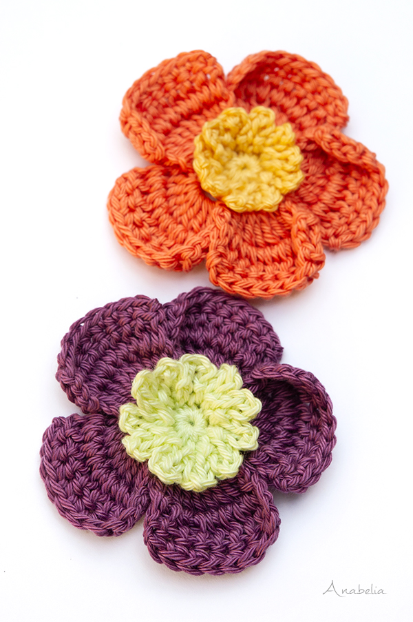 Crochet flower nr 32 free pattern, Anabelia Craft Design