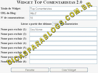 widget para mostrar os top comentaristas do blog