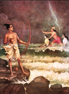 Angry Lord Rama vanquishing the sea