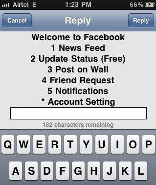 Facebook option screen *325# or *fbk#