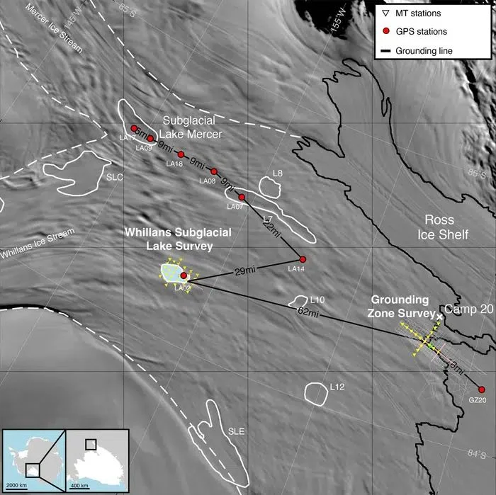 Mapa: localización de la corriente de hielo