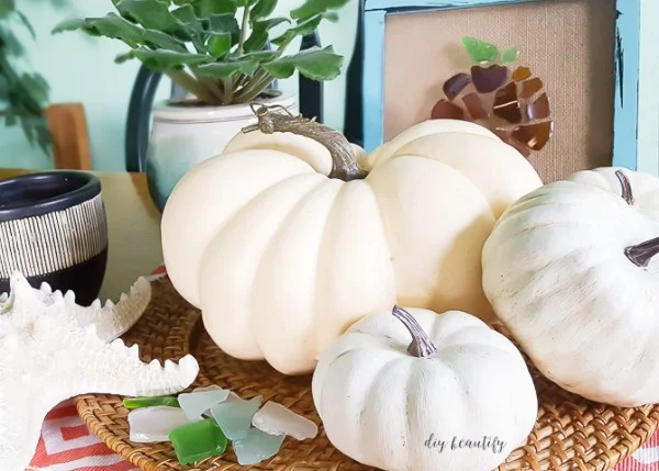 white painted dollar store pumpkins