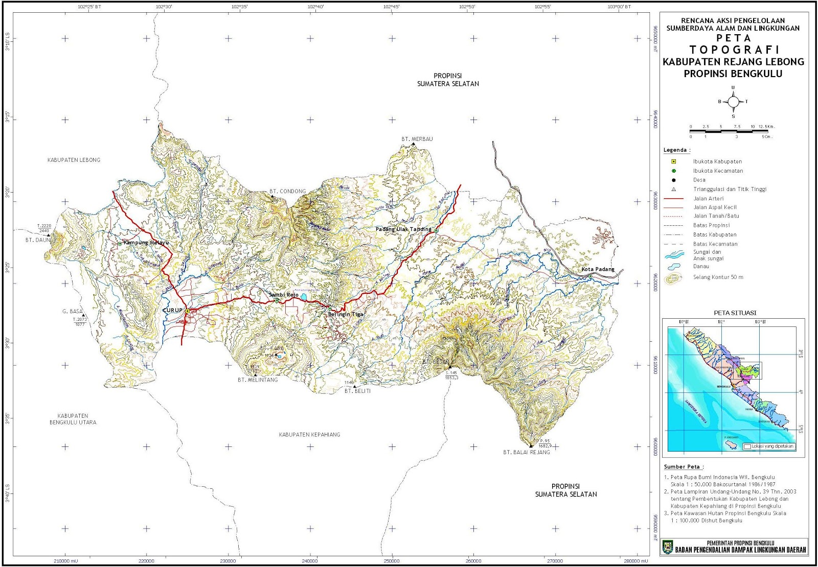  : PETA TOPOGRAFI KABUPATEN REJANG LEBONG, BENGKULU SKALA 1 : 50.000