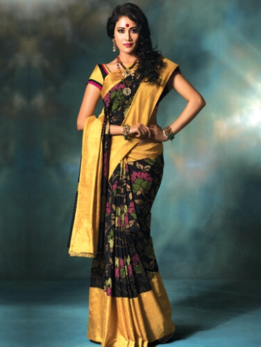 Uppada Silk Black And Yellow Handwoven Saree Online