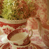 Red And White Transferware Teacups