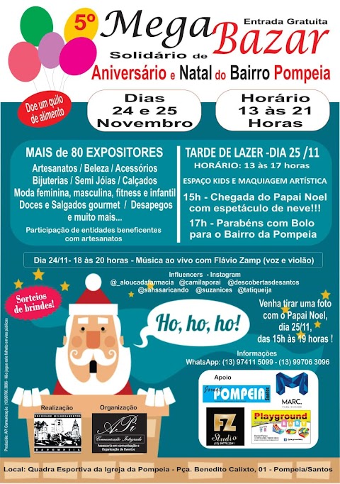 5º Mega Bazar Solidário de Natal: Aniversário e Natal do Bairro Pompéia em Santos