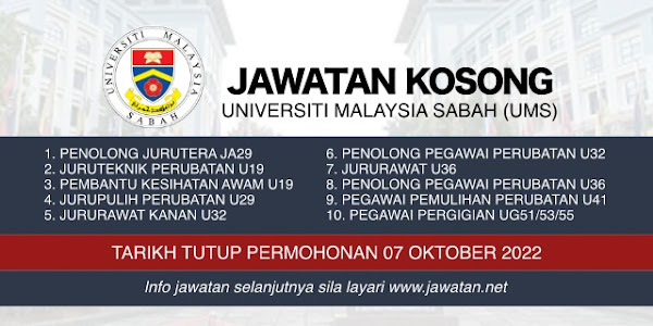 Jawatan Kosong Universiti Malaysia Sabah (UMS) 2022