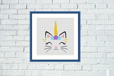 Unicorn cat cross stitch pattern Simple easy embroidery design - JPCrochet