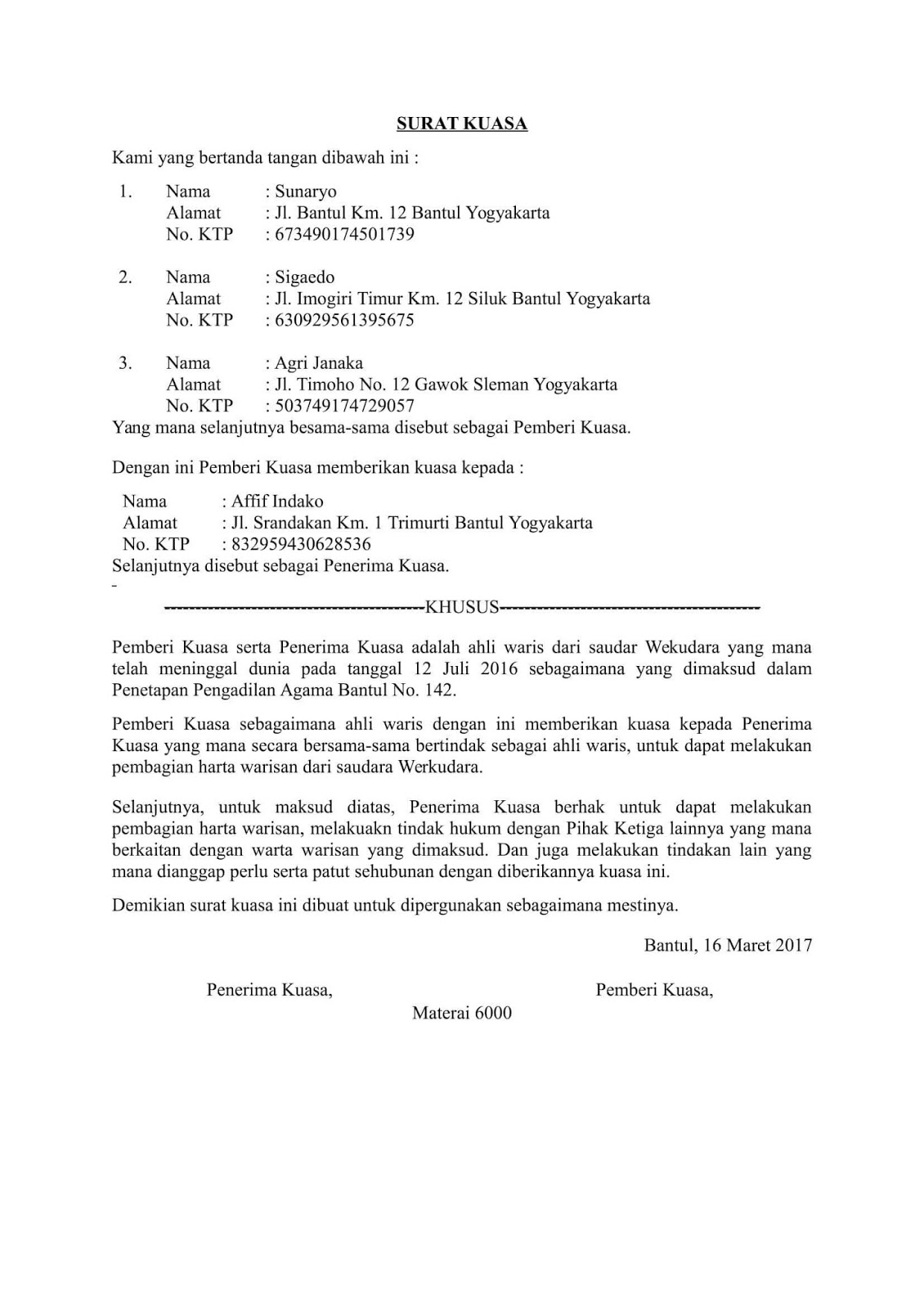  Surat Keterangan Ahli Waris merupakan surat keterangan yang isinya ialah pernyataan bahw Inilah Contoh Surat Keterangan Ahli Waris