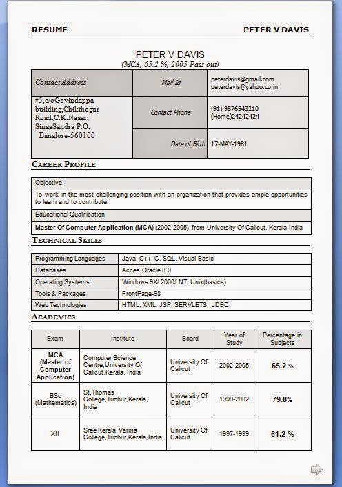 Download Resume Format