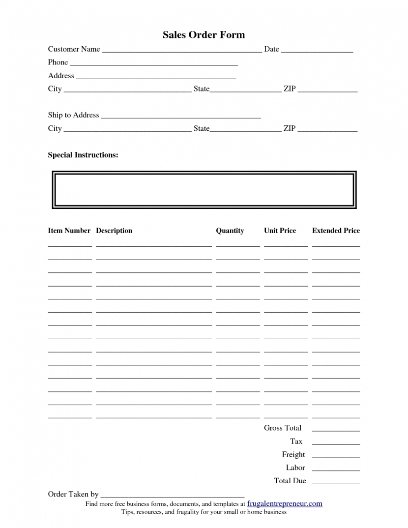 Simple Order Form Template Free Printable