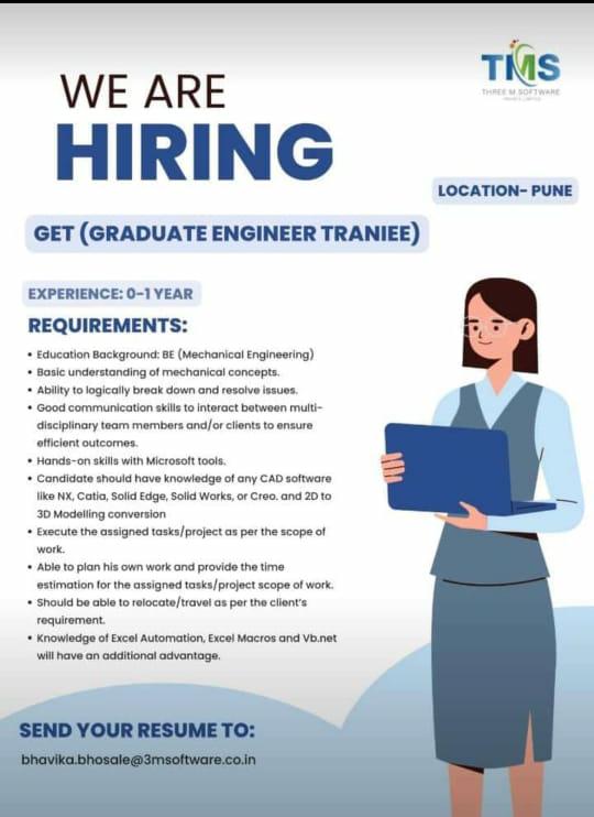 TMS Hiring Graduate Engineer Trainee | BE (Mechanical) | Any Batch | Experience: 0-1 | Location: Pune