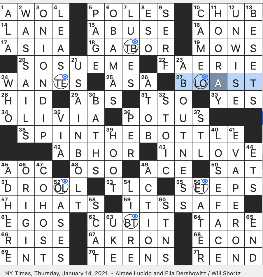 Rex Parker Does The Nyt Crossword Puzzle Mythical Being Old Style Thu 1 14 21 Common Impeachment Charge House Member With 11 Million Twitter Followers Informally Ancient Unit Of Length