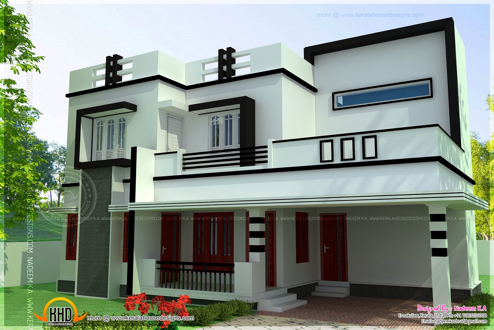  Flat  roof  4  bedroom  modern house  Kerala home  design and 