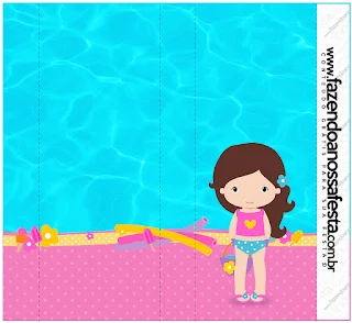 Brunette  Girl Pool Party Free Printable Labels.