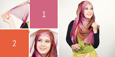 cara memakai jilbab pashmina chiffon pelangi