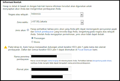 informasi pribadi untuk mendaftar google adsense