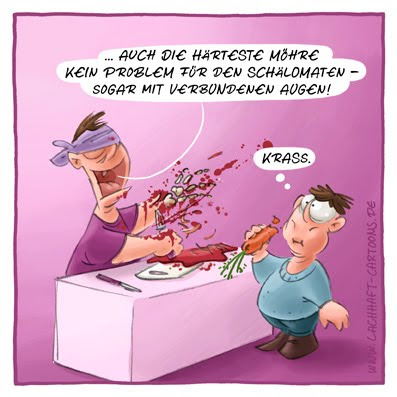 Vertreter fü Messer Sparschäler Karotten Möhren Mohrrüben schälen Blut Verletzung Unfall aua autsch krass Blutbad Cartoon Cartoons Witze witzig witzige lustige Bildwitze Bilderwitze Comic Zeichnungen lustig Karikatur Karikaturen Illustrationen Michael Mantel lachhaft Spaß Humor