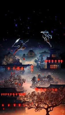 iPhone Wallpaper: Ninja Fight, Building, Trees, HD