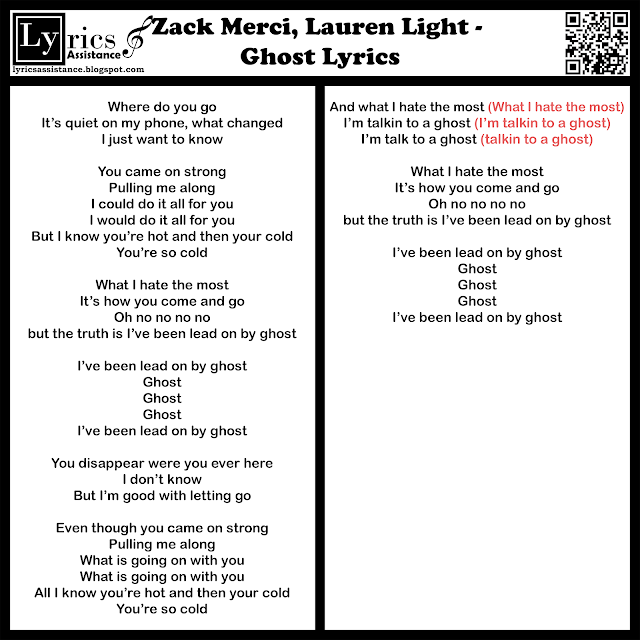 Zack Merci, Lauren Light - Ghost Lyrics | lyricsassistance.blogspot.com